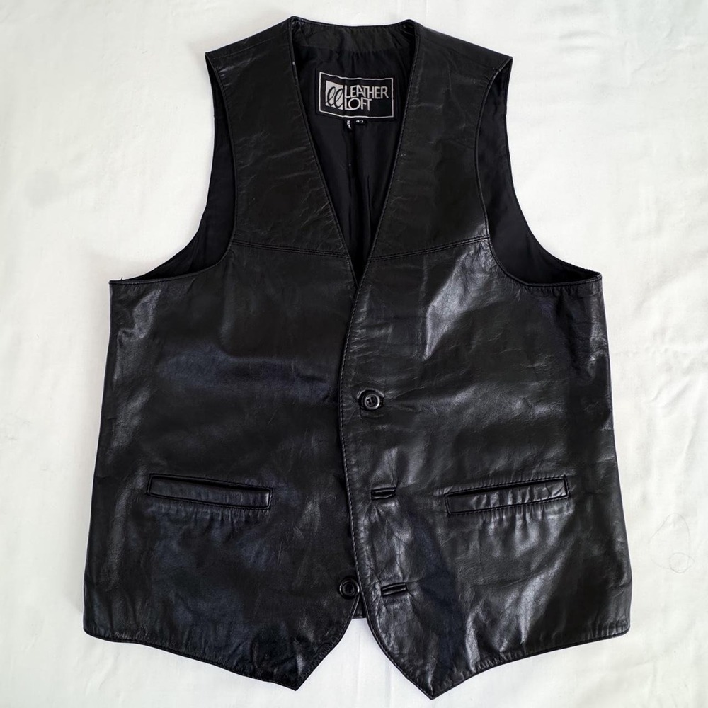 Vintage Leather Loft Genuine Leather biker vest jacket